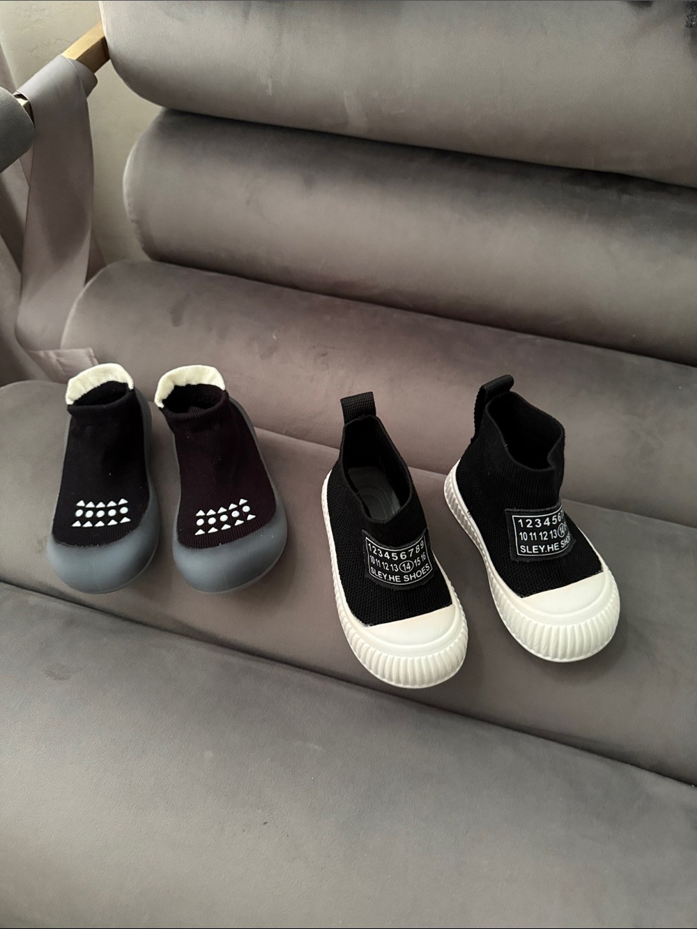 Black Kids Slip-On Sock Sneakers with White Toe